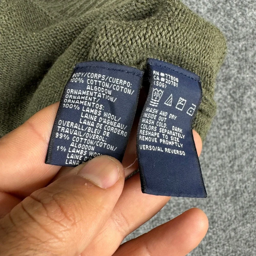 Tommy Hilfiger Sweater Mens Size L Olive Green Lambs Wool Blend Crewneck Ribbed